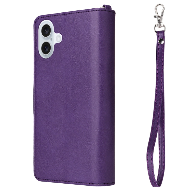 For iPhone 16 Plus Solid Color 2 in 1 Zipper Shockproof Phone Case