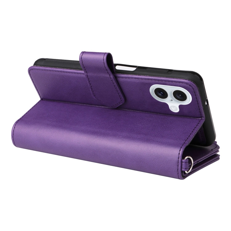 For iPhone 16 Plus Solid Color 2 in 1 Zipper Shockproof Phone Case