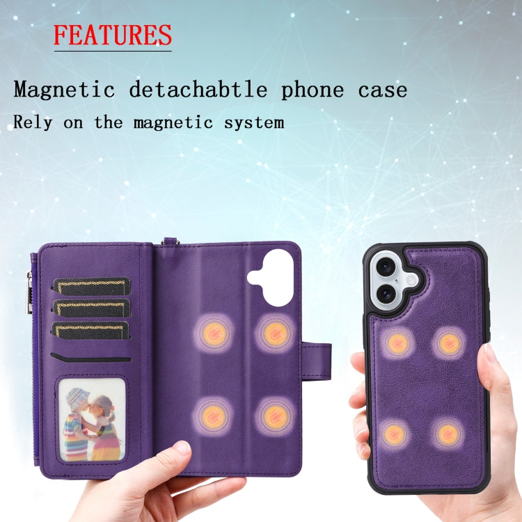For iPhone 16 Plus Solid Color 2 in 1 Zipper Shockproof Phone Case