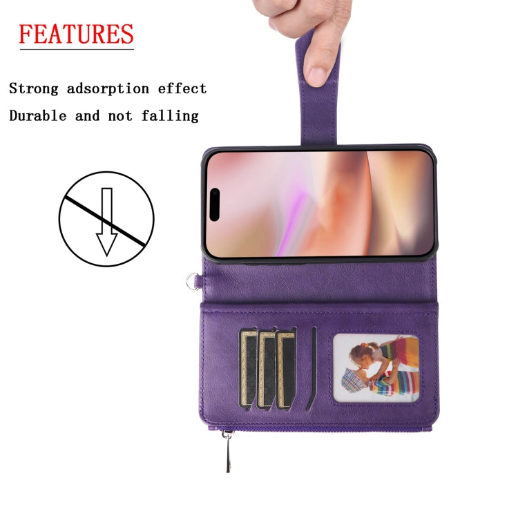For iPhone 16 Plus Solid Color 2 in 1 Zipper Shockproof Phone Case