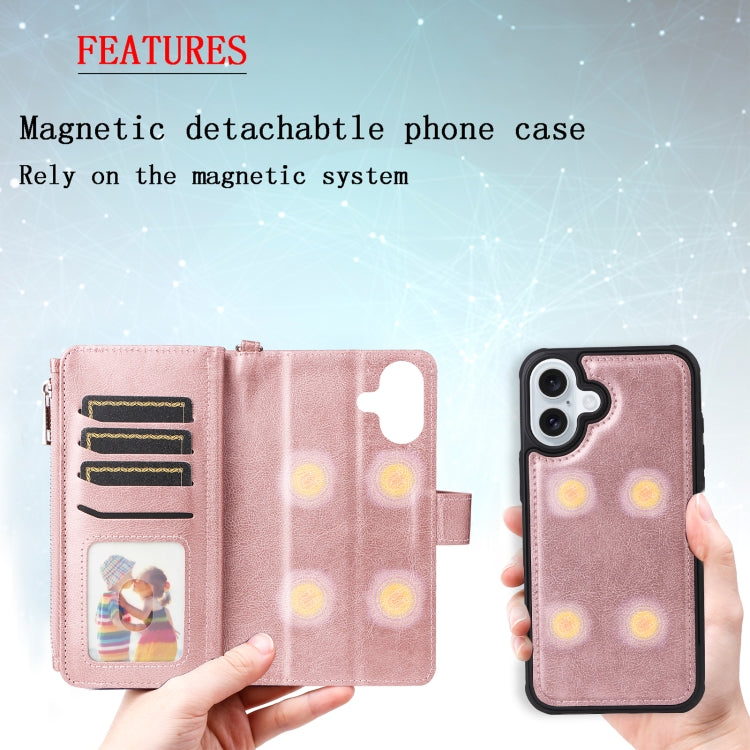 For iPhone 16 Plus Solid Color 2 in 1 Zipper Shockproof Phone Case