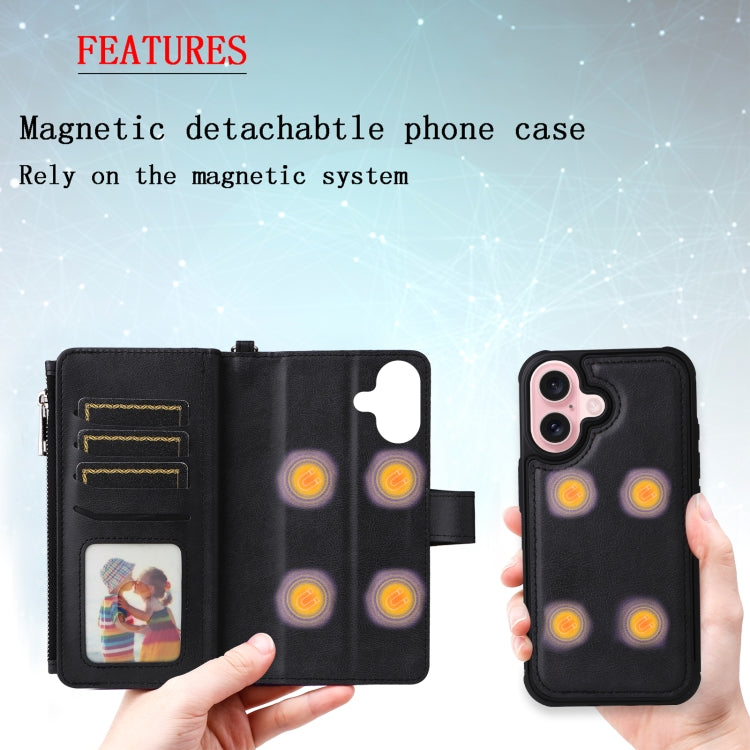 For iPhone 16 Solid Color 2 in 1 Zipper Shockproof Phone Case