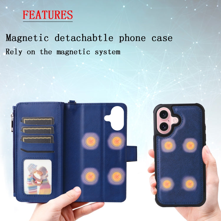 For iPhone 16 Solid Color 2 in 1 Zipper Shockproof Phone Case