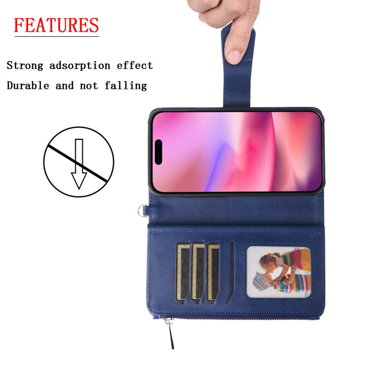For iPhone 16 Solid Color 2 in 1 Zipper Shockproof Phone Case