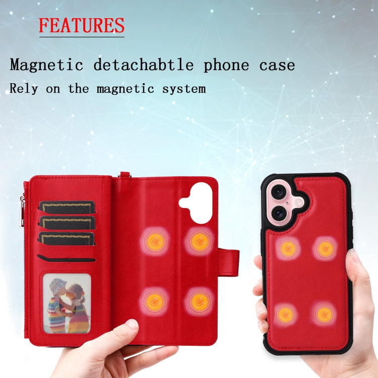 For iPhone 16 Solid Color 2 in 1 Zipper Shockproof Phone Case