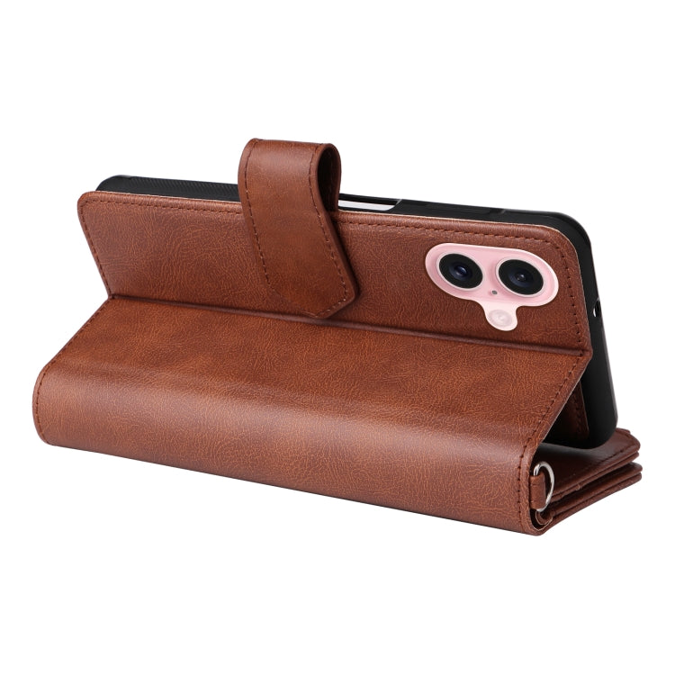For iPhone 16 Solid Color 2 in 1 Zipper Shockproof Phone Case