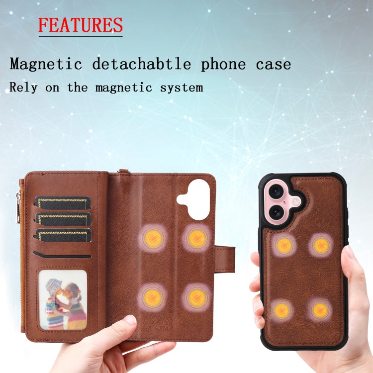 For iPhone 16 Solid Color 2 in 1 Zipper Shockproof Phone Case