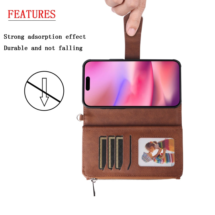 For iPhone 16 Solid Color 2 in 1 Zipper Shockproof Phone Case