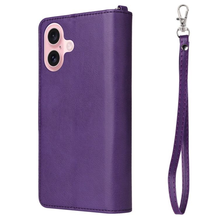 For iPhone 16 Solid Color 2 in 1 Zipper Shockproof Phone Case