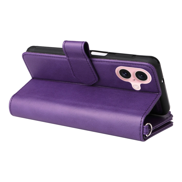 For iPhone 16 Solid Color 2 in 1 Zipper Shockproof Phone Case
