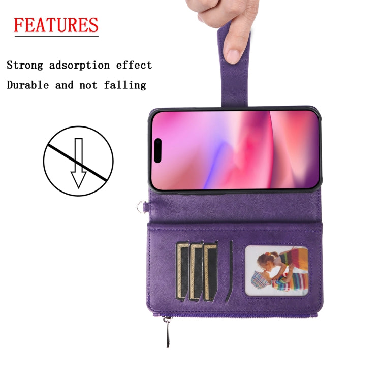 For iPhone 16 Solid Color 2 in 1 Zipper Shockproof Phone Case