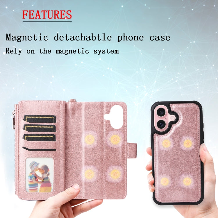 For iPhone 16 Solid Color 2 in 1 Zipper Shockproof Phone Case
