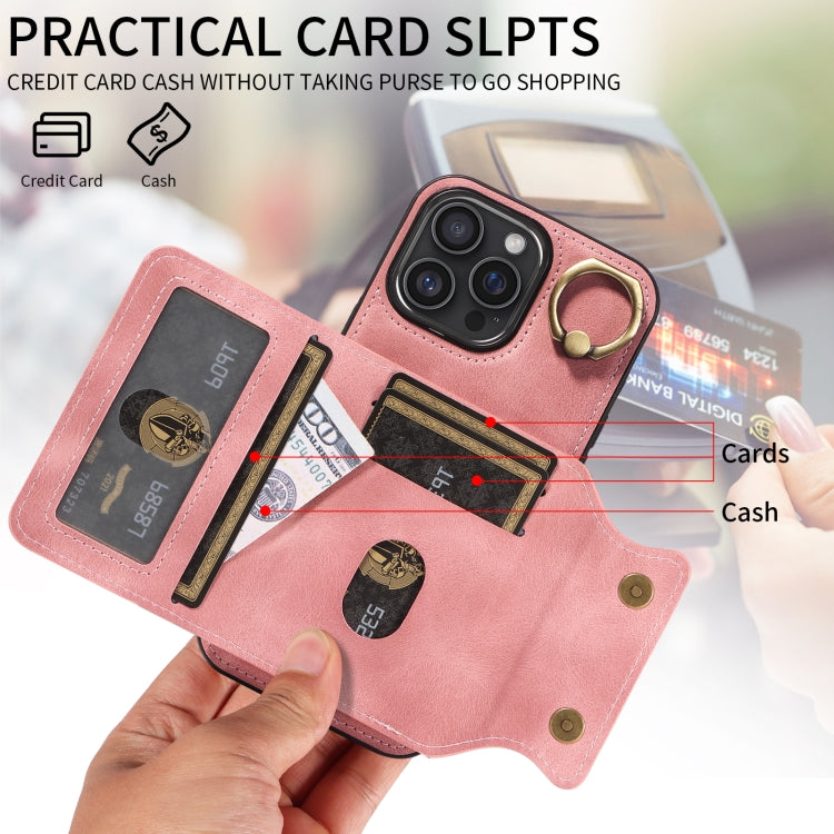 For iPhone 16 Pro Max Skin Feel Card Bag Phone Case with Ring Buckle