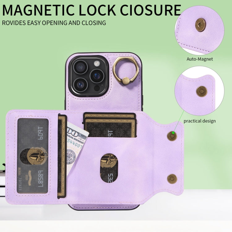 For iPhone 16 Pro Max Skin Feel Card Bag Phone Case with Ring Buckle
