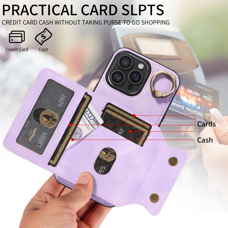 For iPhone 16 Pro Max Skin Feel Card Bag Phone Case with Ring Buckle
