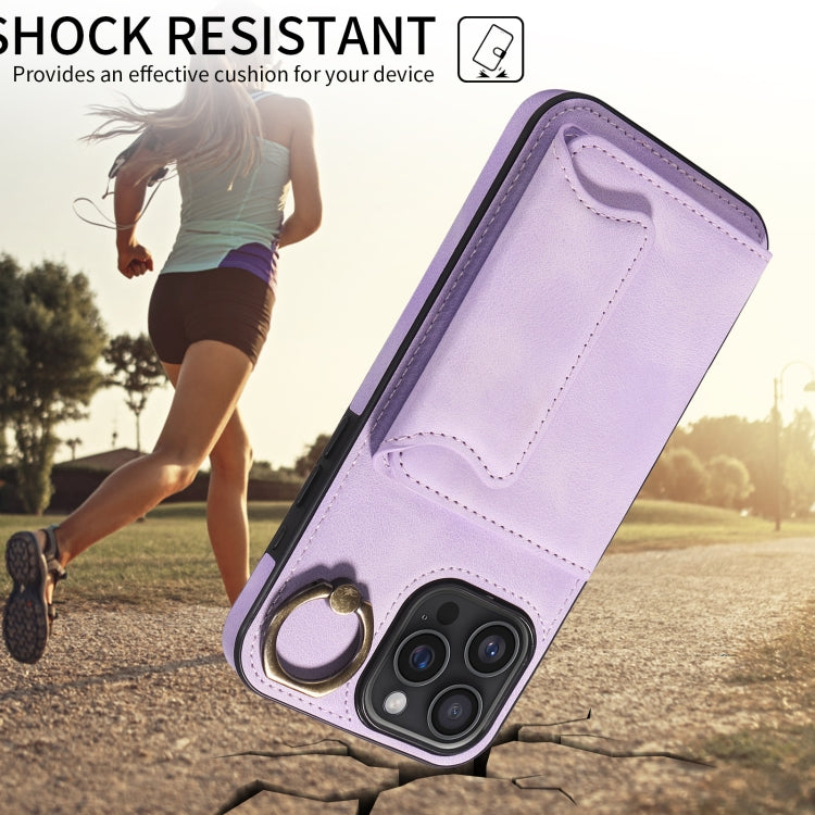 For iPhone 16 Pro Max Skin Feel Card Bag Phone Case with Ring Buckle