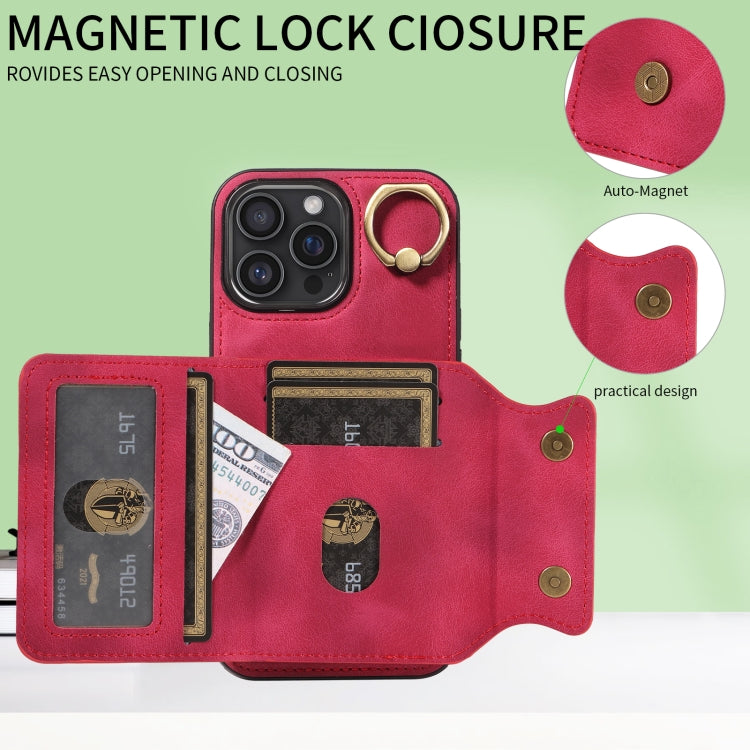 For iPhone 16 Pro Max Skin Feel Card Bag Phone Case with Ring Buckle