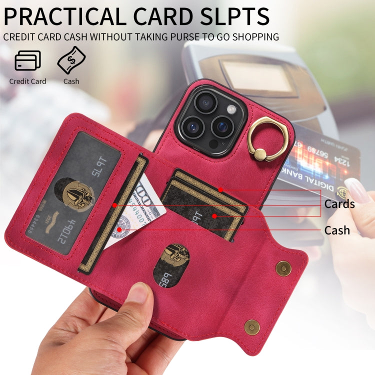 For iPhone 16 Pro Max Skin Feel Card Bag Phone Case with Ring Buckle