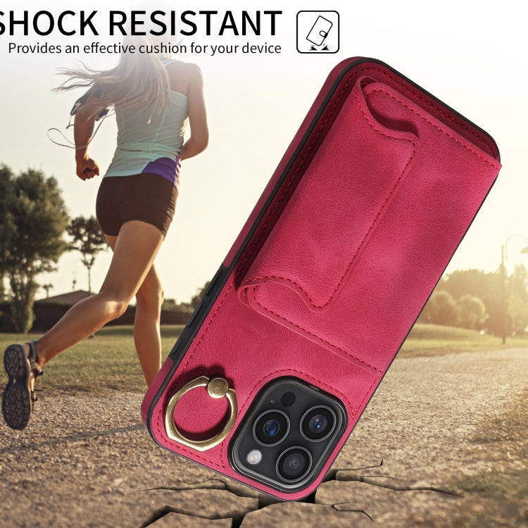 For iPhone 16 Pro Max Skin Feel Card Bag Phone Case with Ring Buckle