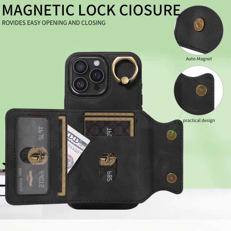 For iPhone 16 Pro Max Skin Feel Card Bag Phone Case with Ring Buckle