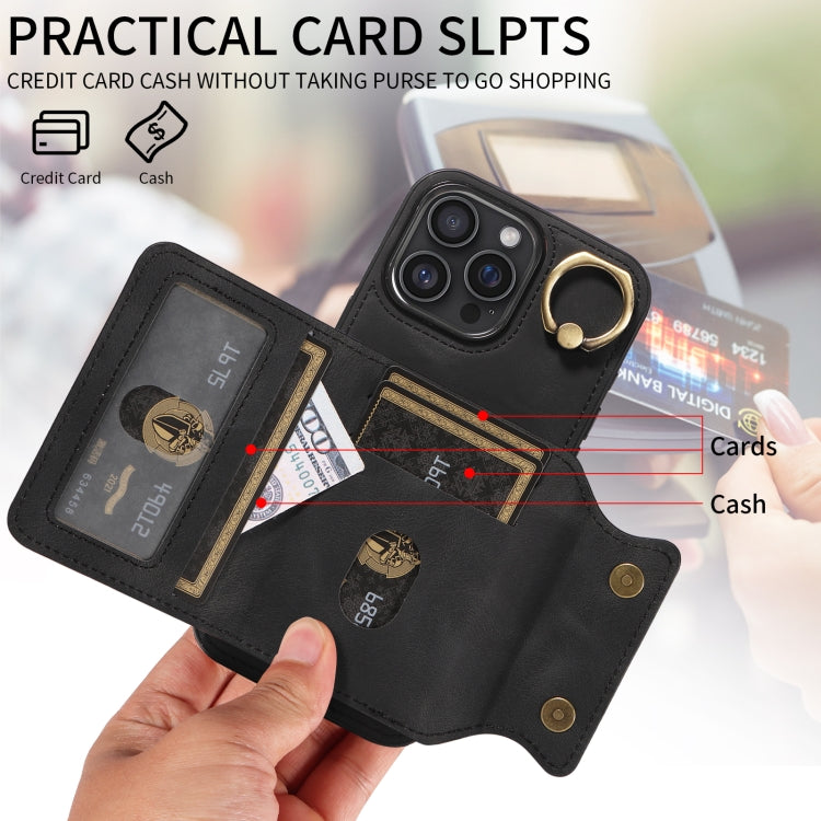 For iPhone 16 Pro Max Skin Feel Card Bag Phone Case with Ring Buckle