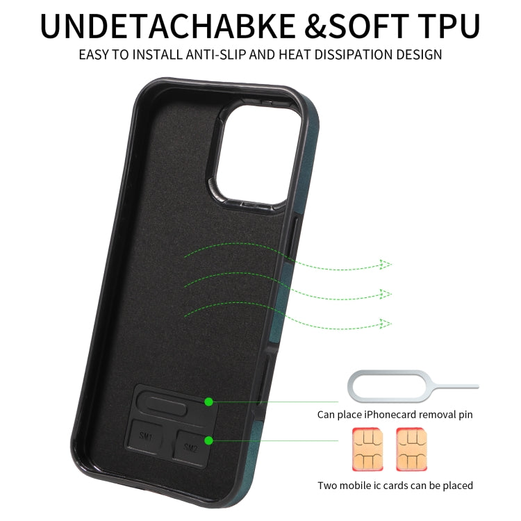 For iPhone 16 Pro Max Skin Feel Card Bag Phone Case with Ring Buckle