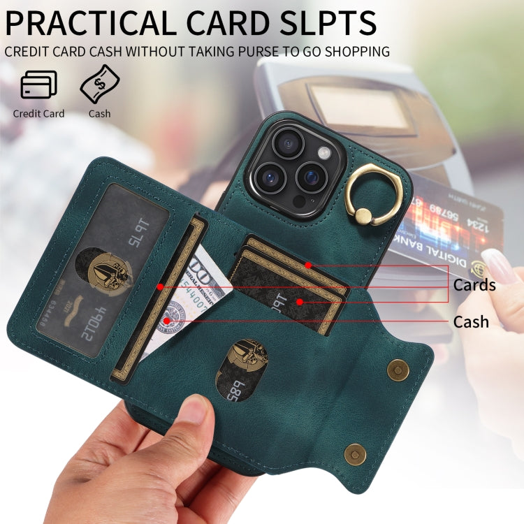 For iPhone 16 Pro Max Skin Feel Card Bag Phone Case with Ring Buckle