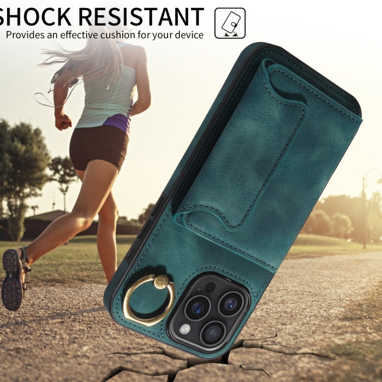 For iPhone 16 Pro Max Skin Feel Card Bag Phone Case with Ring Buckle