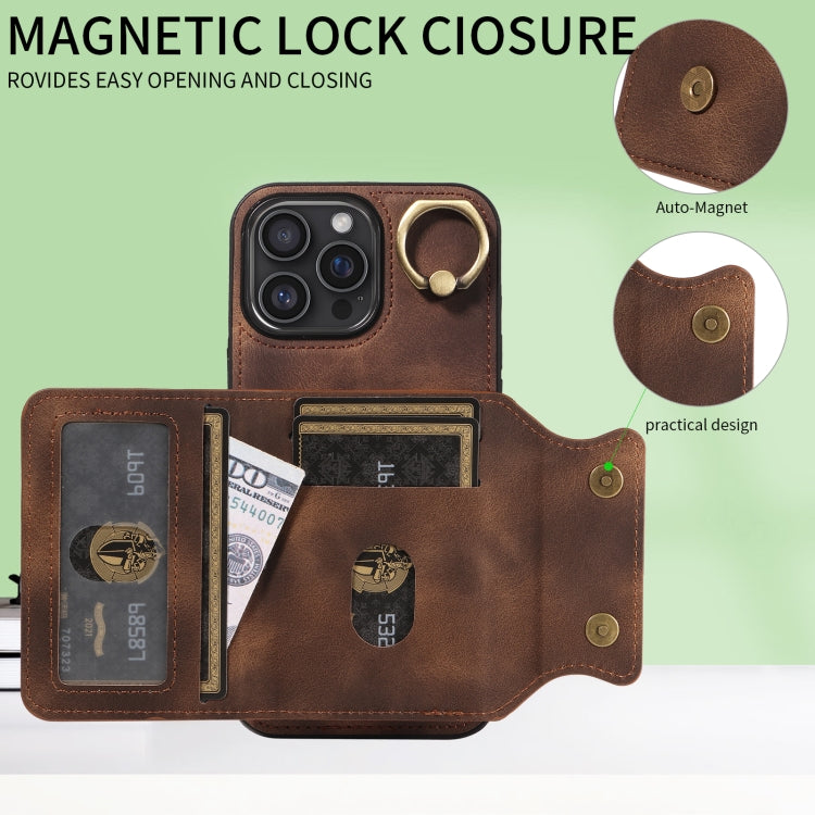 For iPhone 16 Pro Max Skin Feel Card Bag Phone Case with Ring Buckle