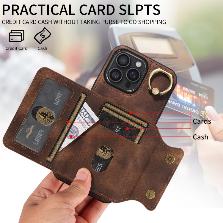 For iPhone 16 Pro Max Skin Feel Card Bag Phone Case with Ring Buckle