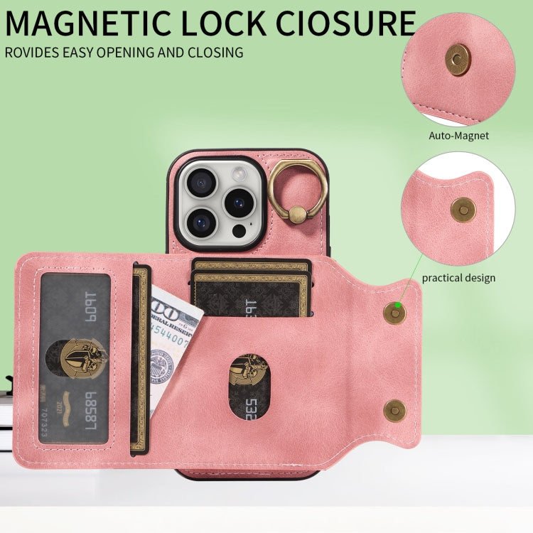 For iPhone 16 Pro Skin Feel Card Bag Phone Case with Ring Buckle