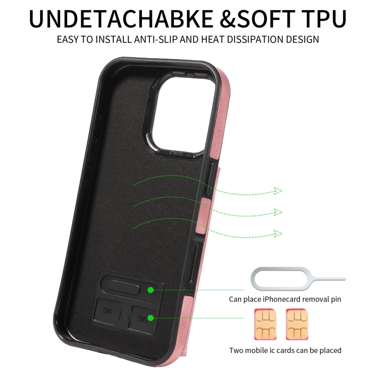 For iPhone 16 Pro Skin Feel Card Bag Phone Case with Ring Buckle