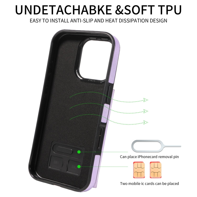 For iPhone 16 Pro Skin Feel Card Bag Phone Case with Ring Buckle
