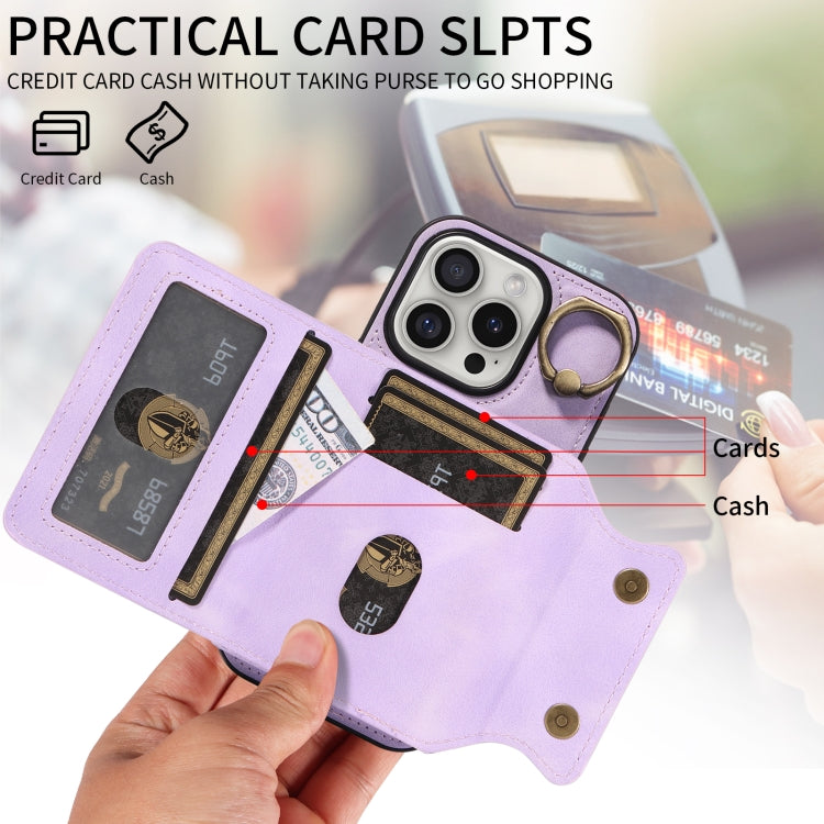 For iPhone 16 Pro Skin Feel Card Bag Phone Case with Ring Buckle