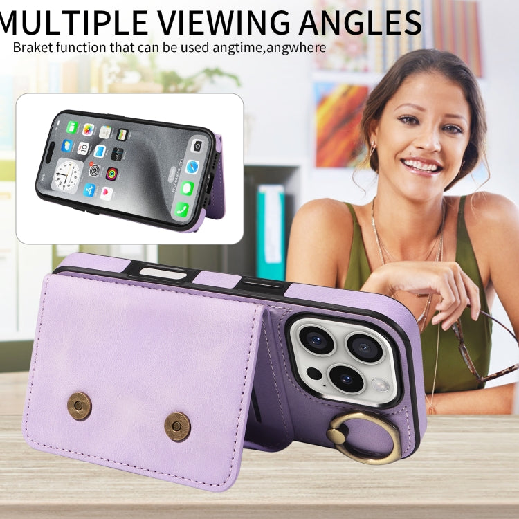 For iPhone 16 Pro Skin Feel Card Bag Phone Case with Ring Buckle