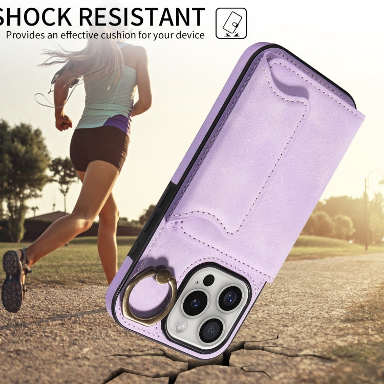 For iPhone 16 Pro Skin Feel Card Bag Phone Case with Ring Buckle