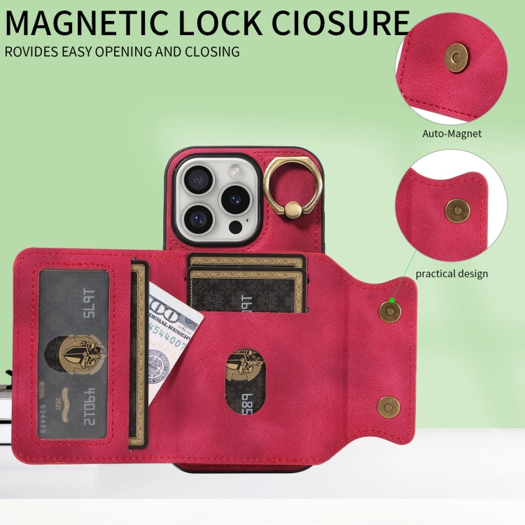 For iPhone 16 Pro Skin Feel Card Bag Phone Case with Ring Buckle