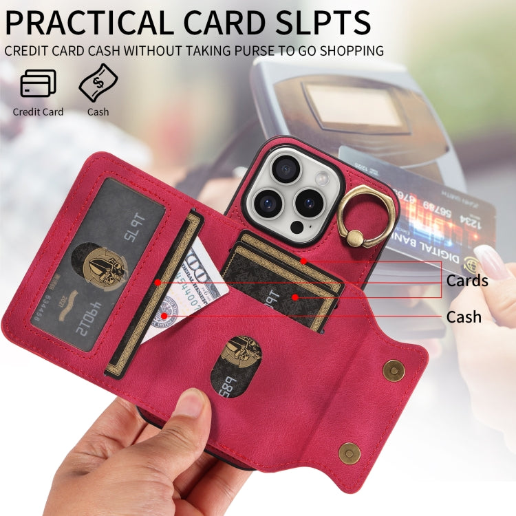 For iPhone 16 Pro Skin Feel Card Bag Phone Case with Ring Buckle
