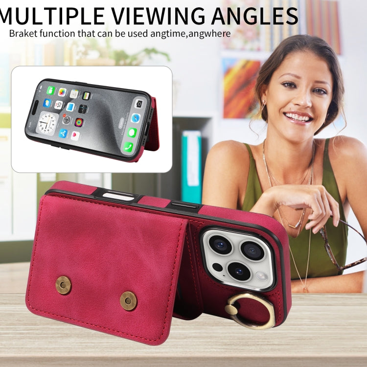 For iPhone 16 Pro Skin Feel Card Bag Phone Case with Ring Buckle