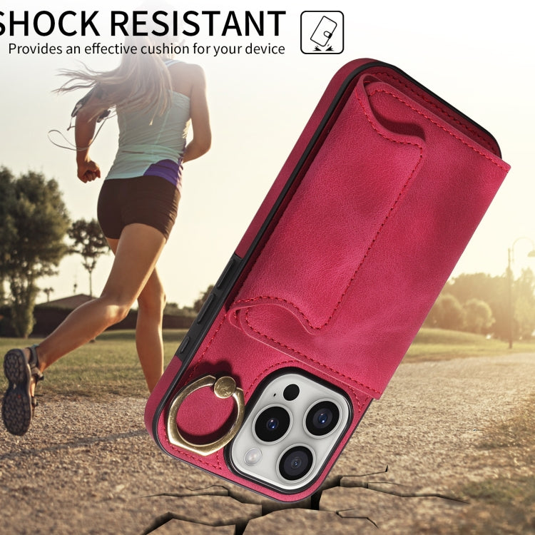 For iPhone 16 Pro Skin Feel Card Bag Phone Case with Ring Buckle