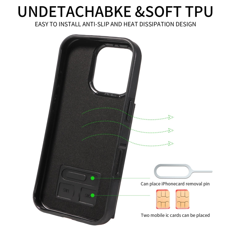 For iPhone 16 Pro Skin Feel Card Bag Phone Case with Ring Buckle