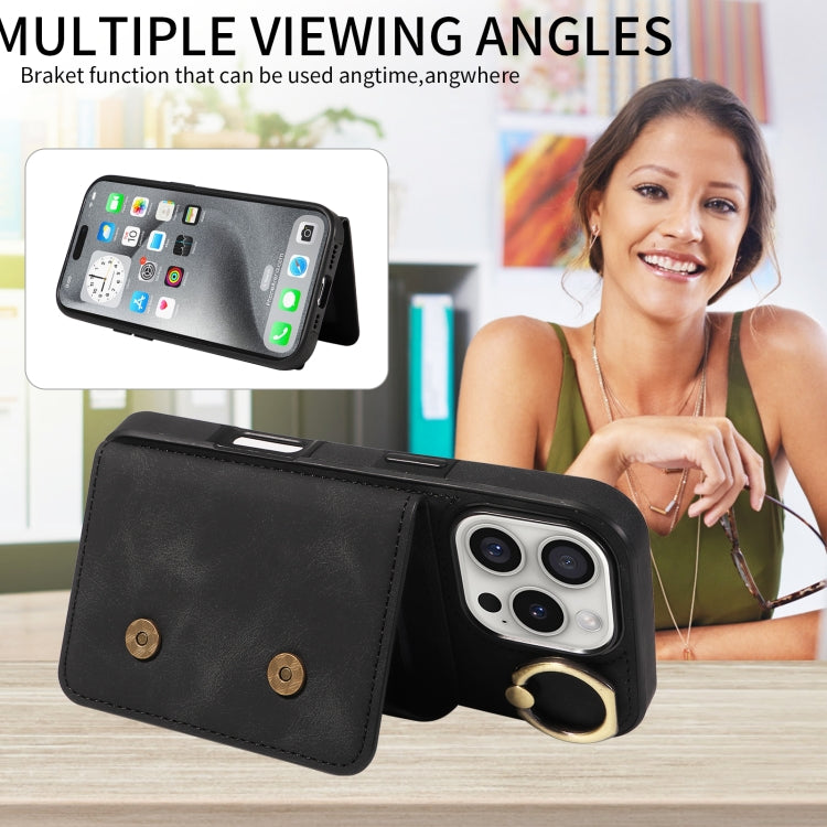 For iPhone 16 Pro Skin Feel Card Bag Phone Case with Ring Buckle