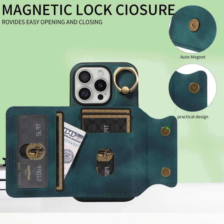 For iPhone 16 Pro Skin Feel Card Bag Phone Case with Ring Buckle