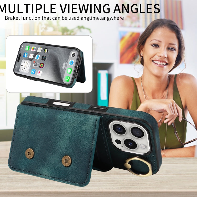 For iPhone 16 Pro Skin Feel Card Bag Phone Case with Ring Buckle