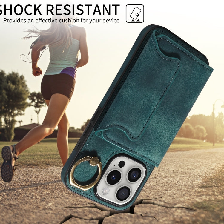 For iPhone 16 Pro Skin Feel Card Bag Phone Case with Ring Buckle