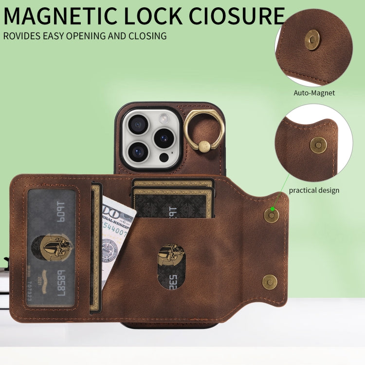 For iPhone 16 Pro Skin Feel Card Bag Phone Case with Ring Buckle
