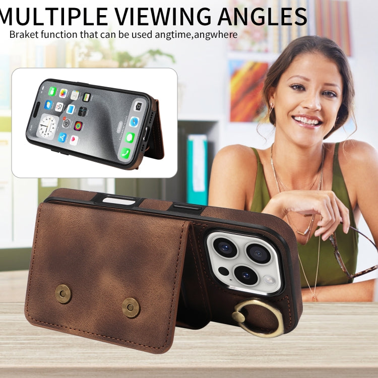 For iPhone 16 Pro Skin Feel Card Bag Phone Case with Ring Buckle