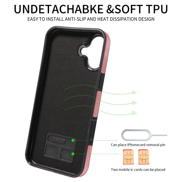 For iPhone 16 Plus Skin Feel Card Bag Phone Case with Ring Buckle