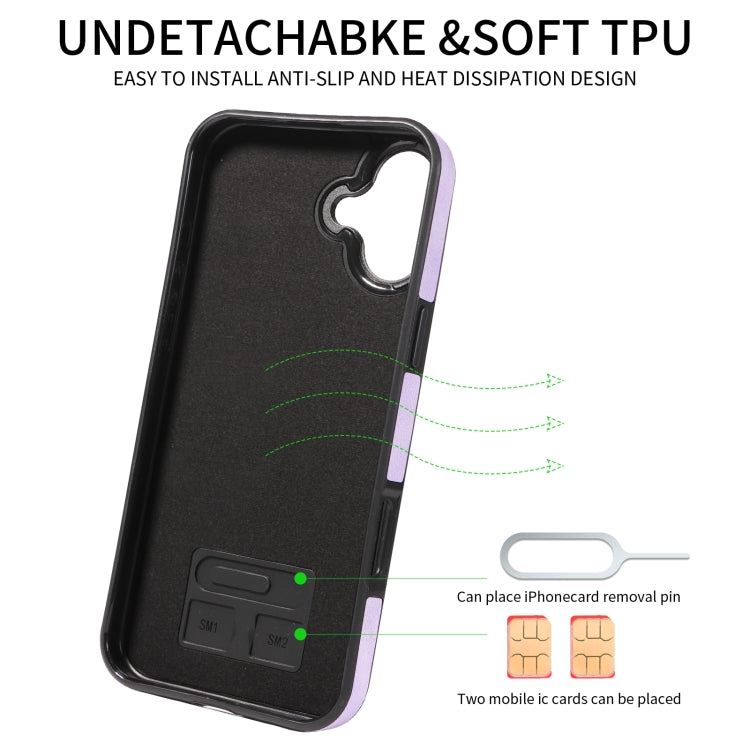 For iPhone 16 Plus Skin Feel Card Bag Phone Case with Ring Buckle