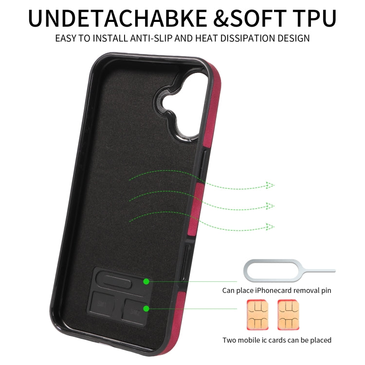 For iPhone 16 Plus Skin Feel Card Bag Phone Case with Ring Buckle
